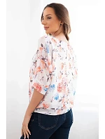 Dámská květinová halenka se zavazováním dole oranžová