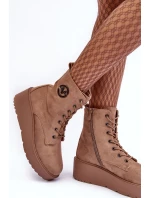 Zamszowe Botky Pracovníky Na Masivní Platformě Koturnie Bežové Lavica