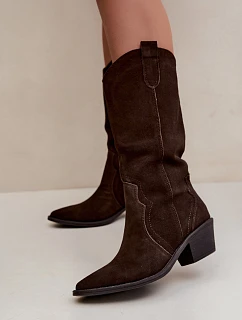 Kožené cowboy boty z semišové kůže s vyhříváním na podpatku Hnědé Radley