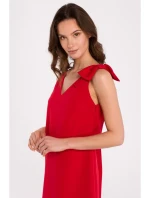 K128 Jednoduché šaty áčkového střihu s mašlí - červené