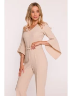 S416 Kombinéza s volánkovými rukávy - béžová