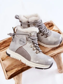 Dětské zateplené kozačky na zip Big Star KK374178 Stříbro