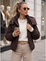 Dámská zimní prošívaná bunda s kapucí, hnědá, FashionStreet TY6039 Dámská zimní prošívaná bunda s kapucí, hnědá, FashionStreet TY6039