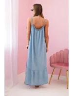 Dámské šaty na ramínka s volánem světlý denim