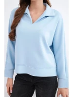 Dámská máslová mikina z viskózy s límečkem a výstřihem do V modrá