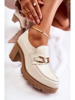 Kožené boty na sloupu se zlatým zdobením světle béžová Mikeyla