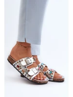 Dekorované Dámské Žabky S Páskami S.Barski MY121 Stříbrné Dekorované Dámské Žabky S Páskami S.Barski MY121 Stříbrné