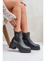 Zazoo 60490 Kožené Zateplené Boty S Dekorací Černé