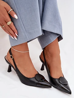 Dámské sandály na podpatku s ozdobným detailem Černé Mariae