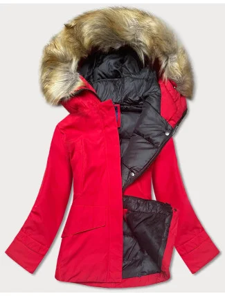 Červená dámská zimní bunda s kapucí (j9-066) Červená dámská zimní bunda s kapucí (j9-066)