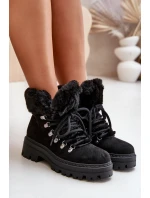 Dámské Šněrovací Boty S Kožíškem Černé Vaminia