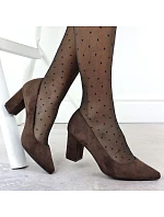 Dámské semišové lodičky na sloupek podpatku PB414 / SK403E Tmavě hnědá - Sergio Leone