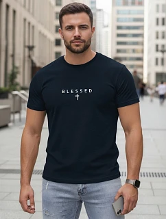 Pánské bavlněné tričko s potiskem BLESSED navy blue FashionStreet NX5124R