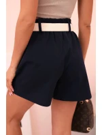 Dámské šortky s vysokým pasem a páskem tmavě modré