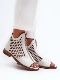 Kůžené Ažurové Sandály Na Zip Bílé Zazoo 977/L