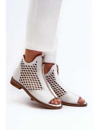 Kůžené Ažurové Sandály Na Zip Bílé Zazoo 977/L