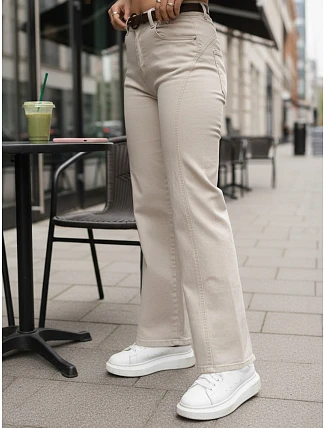 Dámské rovné džínové kalhoty s vysokým pasem béžové FashionStreet UY3059