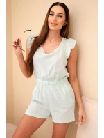 Dámský mušelínový overal s volánky mátový