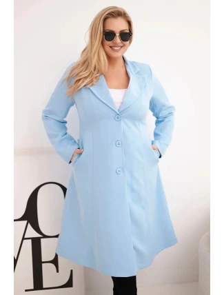 Dámský klasický kabát Plus Size s knoflíky a límcem modrý