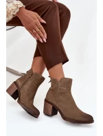 Dámské kotníkové boty z přírodního semiše na sloupku vyhřívané Sergio Leone BT25321-S khaki