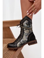Dámské kotníkové boty z pravé kůže Maciejka 07097-01 Černo-zlaté