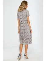 M405 Krajkové midi šaty s výstřihem - šedé