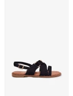 Dámské sandály na nízkém podpatku se zlatými cvoky – černé