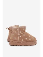 Dětské sněhule zdobené květinami Gracina – béžové