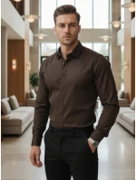Pánská elegantní hladká tmavě hnědá košile SLIM FIT FashionStreet DX2679
