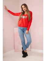 Dámská mikina s flitrovým nápisem červený