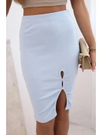 Dámská pruhovaná bavlněná sukně s rozparkem a ozdobnými knoflíky modrá