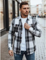 Pánská černobílá kostkovaná flanelová košile FashionStreet DX2673 Pánská černobílá kostkovaná flanelová košile FashionStreet DX2673