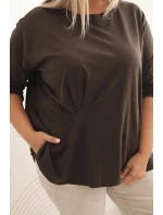 Dámská blůza Plus Size s bavlnou, kapsou a ohrnutým rukávem kiwi