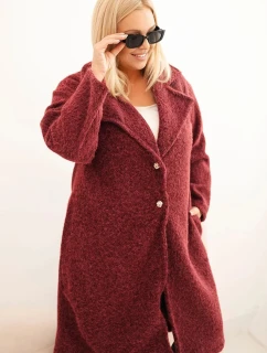 Dámský kabát Plus Size s vlnou a velkým límcem bordó