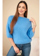 Dámský svetr z mohairu s krátkým rukávem jeansový Dámský svetr z mohairu s krátkým rukávem jeansový