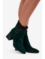 Dámské zateplené kotníkové boty z přírodního semiše D&A - lahvově zelená