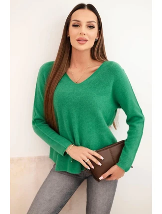 Svetr dámský z viskózy s výstřihem do V zelený