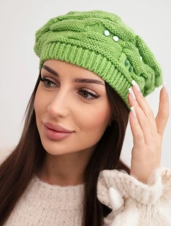 Dámská zimní čepice s ozdobným pletením a krystalky K398 pistáciová