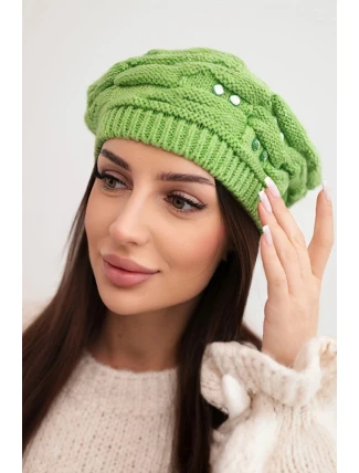 Dámská zimní čepice s ozdobným pletením a krystalky K398 pistáciová