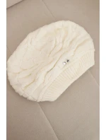 Dámská zimní vlněná čepice se zdobnými krystaly K399 ecru