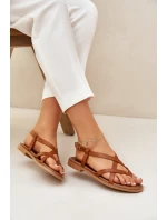 Kožené Plátěné Sandály S Propletenými Pásky Zazoo 40429 Hnědé