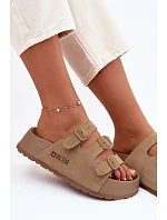 Dámské pantofle na masivní platformě s řemínky Big Star Béžové