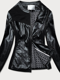 Vypasovaná černá dámská bunda s různých spojených materiálů (752ART)