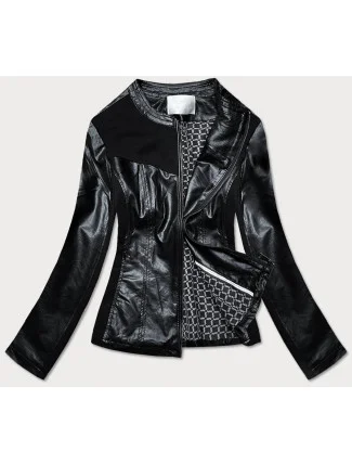 Vypasovaná černá dámská bunda s různých spojených materiálů (752ART) Vypasovaná černá dámská bunda s různých spojených materiálů (752ART)