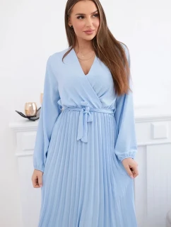 Šaty se svázaným plisovaným lemem modrý
