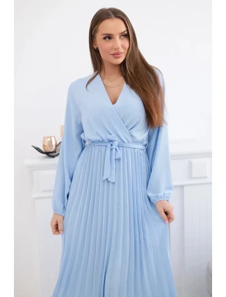 Šaty se svázaným plisovaným lemem modrý