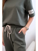 Dámský viskózový komplet s krátkým rukávem a nohavicemi khaki