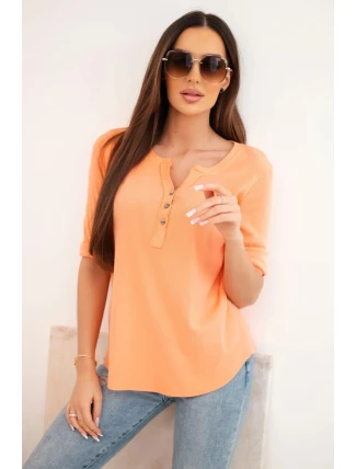 Dámská bavlněná blůza s dlouhým rukávem a knoflíky u výstřihu meruňková