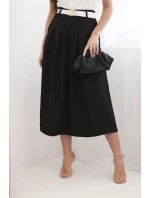 Dámská viskózová sukně s páskem a záhyby černá