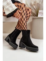 Dámské botky na podpatku z eko semiše zateplené černé Nevitas